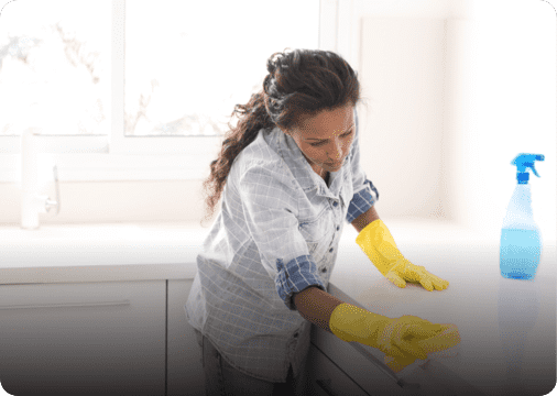 a woman cleaning a platform