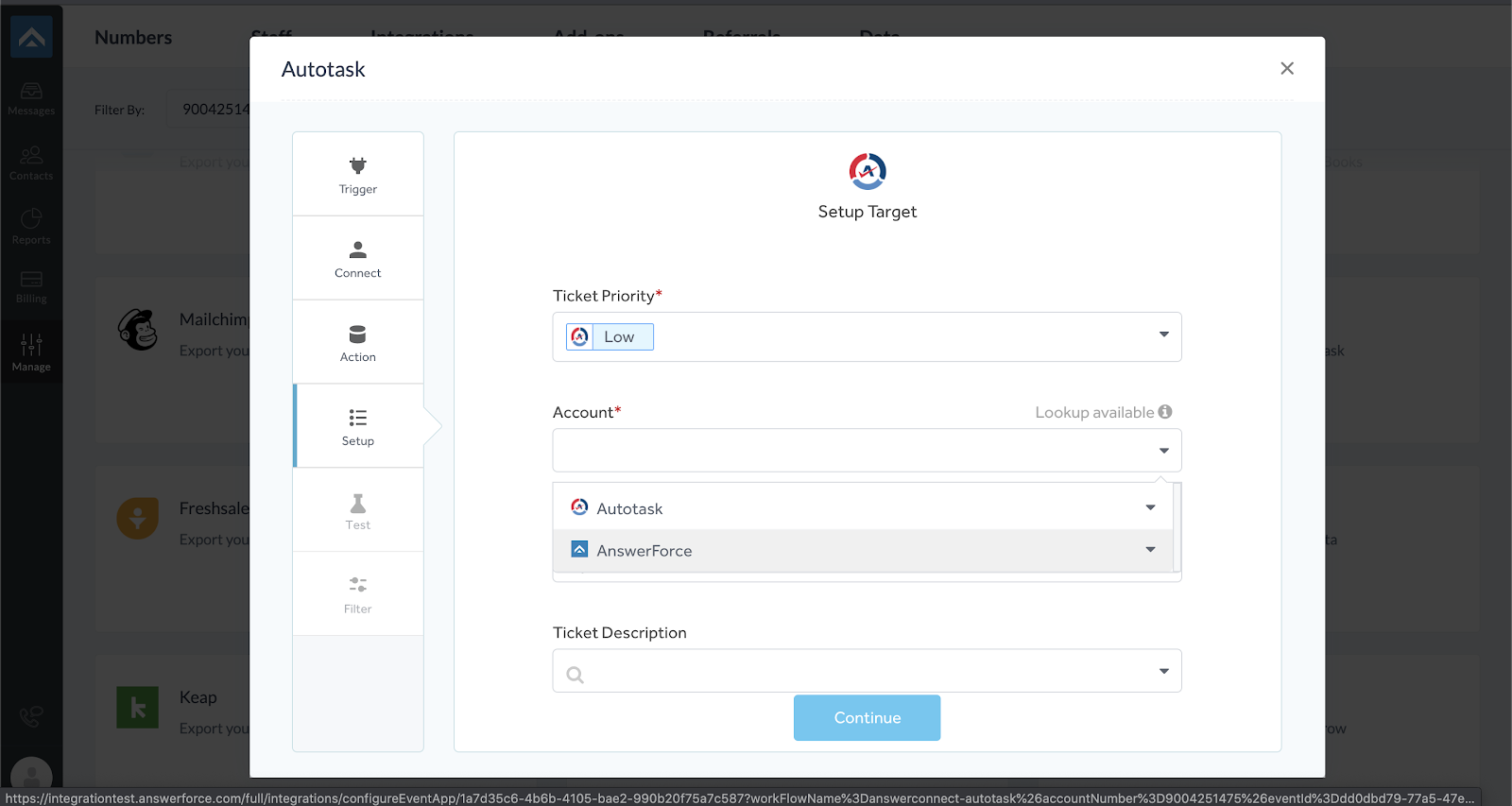step seven of integrating AnswerForce with Autotask