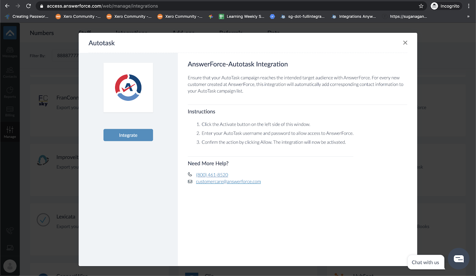 step two of integrating AnswerForce with Autotask