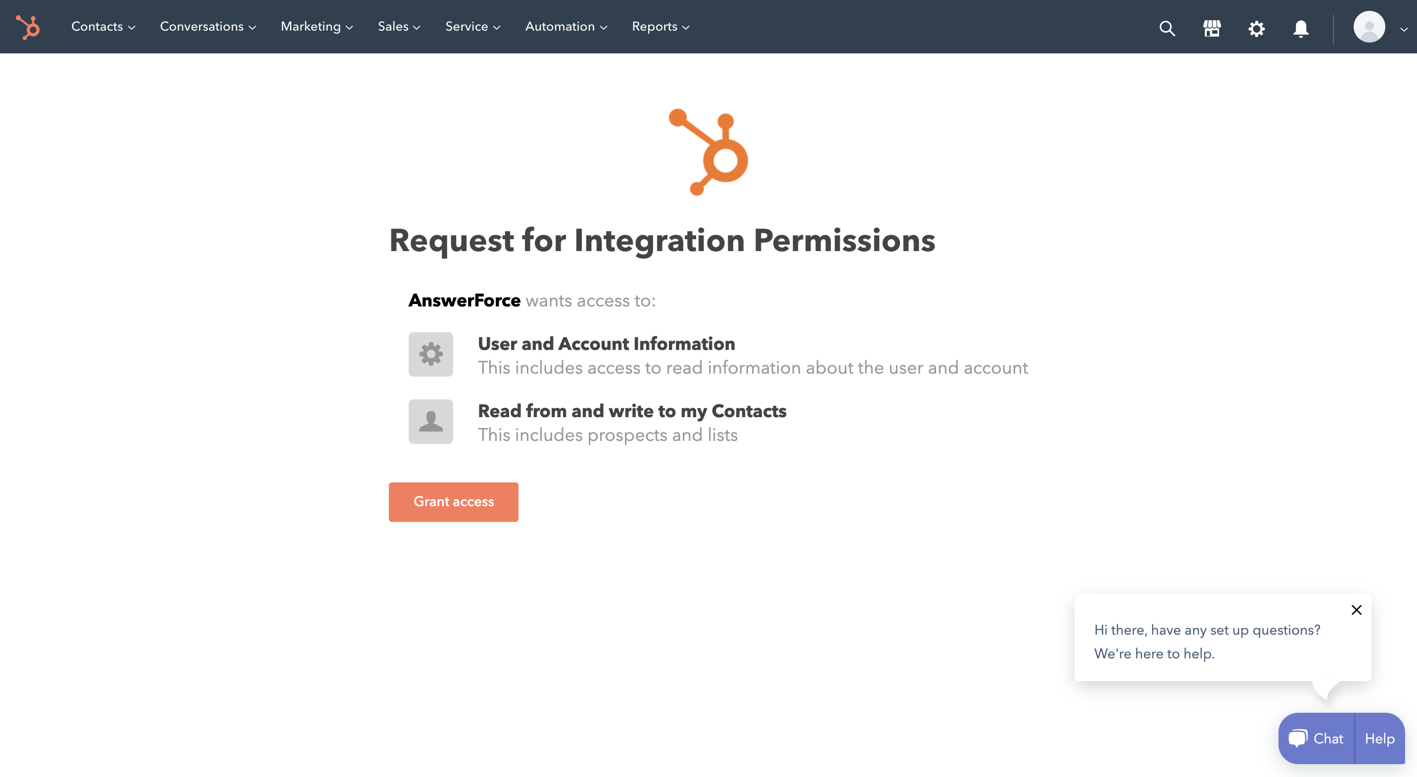 step five of integrating AnswerForce with Hubspot