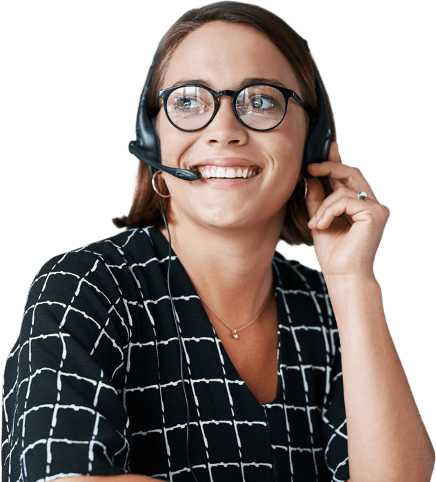 A virtual receptionist wearing headphones