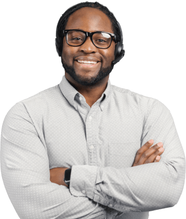 receptionist holding headphones